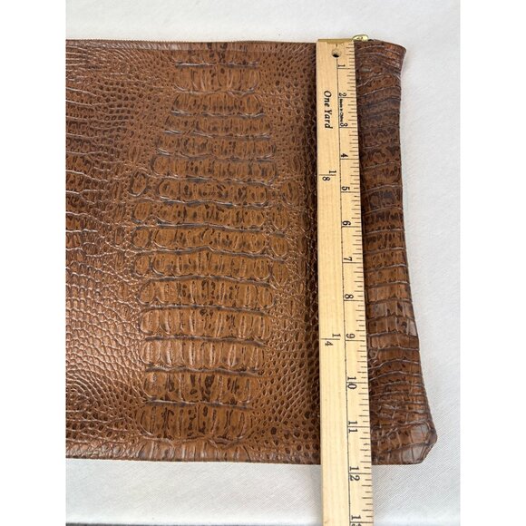 Brown Crocodile Embossed Faux Leather Zippered Bag Pouch Laptop Files - Picture 10 of 10